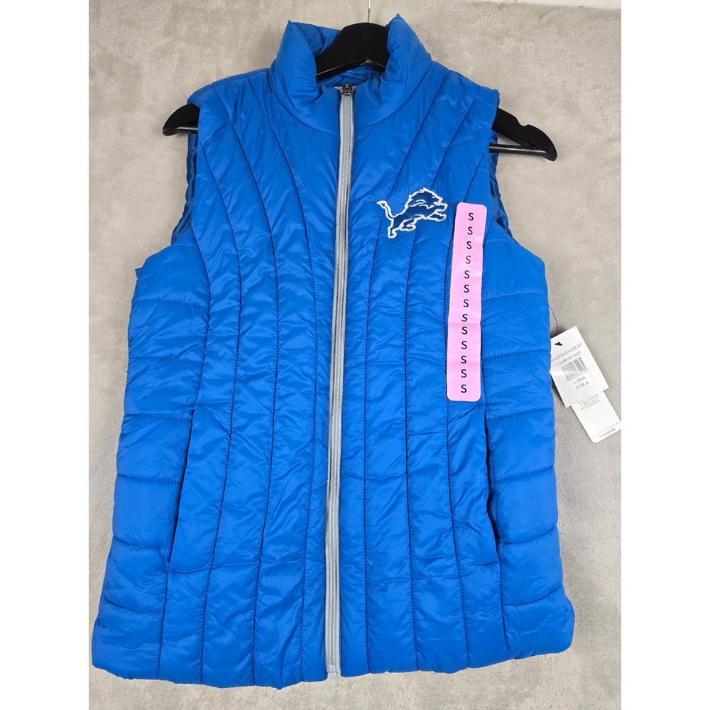 Detroit Lions Puffer Vest Women S Fit XS Blue Sleeveless Jacket NFL Team Apparel
